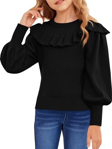 Haloumoning Mädchen Strickpullover Mode Laterne Ärmel Rüschen Pullover Kinder Rundkragen Langarm Pullover, Schwarz, 11-12 Jahre Haloumoning Mädchen Strickpullover Mode Laterne Ärmel Rüschen Pullover Kinder Rundkragen Langarm Pullover, Schwarz, 11-12 Jahre von Haloumoning