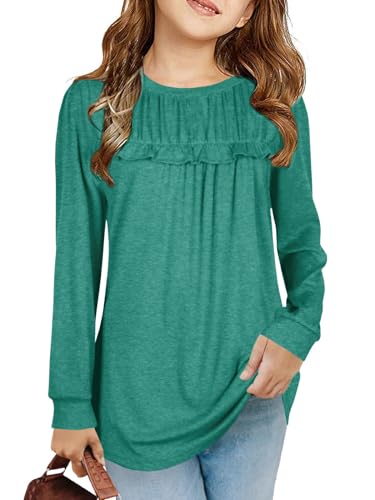 Mädchen T Shirts Tunika Rüschen Langarmshirts Freizeit Lose Tops Niedlich Kinder Weiche Bluse, Grün, 4-6 Jahre von Haloumoning