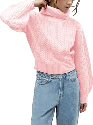 Haloumoning Pullover Mädchen Rollkragen Langarm Strickpullover Lose Casual Oberteile Kinder Herbst Winter Sweater Rosa, 12-14 Jahre von Haloumoning