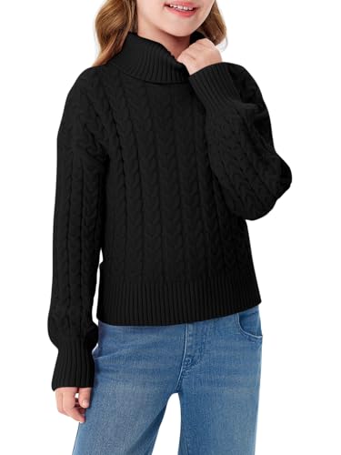 Haloumoning Pullover Mädchen Rollkragen Langarm Strickpullover Lose Casual Oberteile Kinder Herbst Winter Sweater Schwarz, 12-14 Jahre von Haloumoning