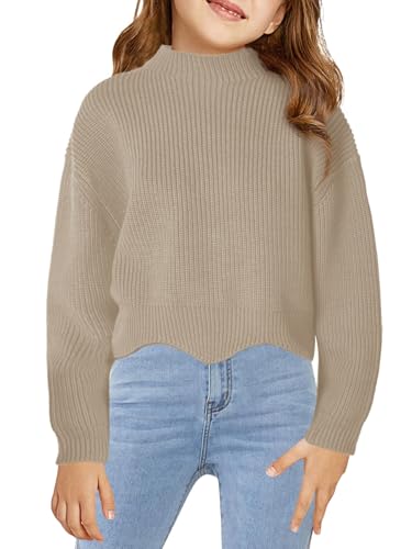 Haloumoning Pullover Mädchen Rundhals Langarm Strickpullover Lose Casual Kinder Einfarbige Herbst Winter Sweater,Khaki,13-14Jahre von Haloumoning
