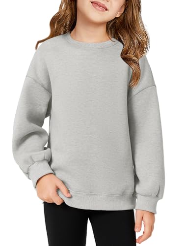 Haloumoning Sweatshirt Mädchen Rundhals Oversized Pullover Kinder Leichtgewicht Sport Langarmshirt Einfarbig Basic Langarm Tops 5-14 Jahre, Grau, 11-12 Jahre von Haloumoning