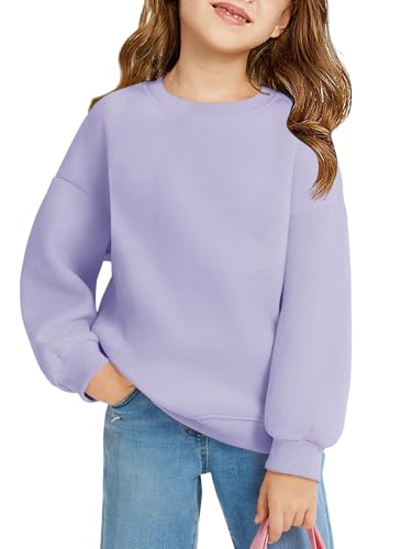 Haloumoning Sweatshirt Mädchen Rundhals Oversized Pullover Kinder Leichtgewicht Sport Langarmshirt Einfarbig Basic Langarm Tops 5-14 Jahre, Lila, 9-10 Jahre von Haloumoning