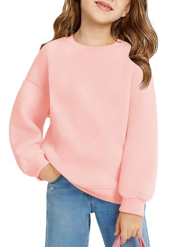 Haloumoning Sweatshirt Mädchen Rundhals Oversized Pullover Kinder Leichtgewicht Sport Langarmshirt Einfarbig Basic Langarm Tops 5-14 Jahre, Rosa, 9-10 Jahre von Haloumoning