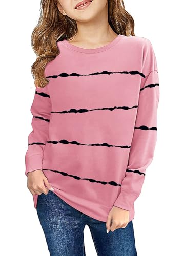 Haloumoning Sweatshirt Mädchen Streifen Rundhalsausschnitt Kinder Pullover Casual Langarm Tops Rosa 4-6Jahre von Haloumoning