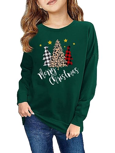 Haloumoning Sweatshirt Mädchen Weihnachtspullover Lustig Rundhals Pullover Winter Oberteile für Kinder, Grün-Baum, 10-12 Jahre von Haloumoning