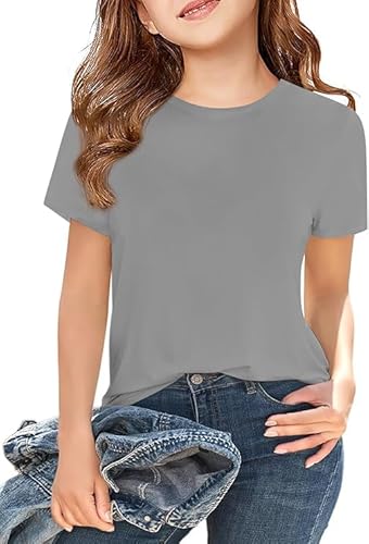 Haloumoning T-Shirt Mädchen Sommer Kurzarm Tops Kinder Tshirts Einfarbige Casual Sport Rundhalsausschnitt Tees Oberteile Grau 130 von Haloumoning