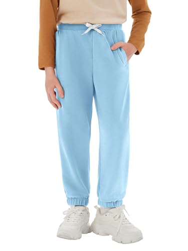 Haloumoning Trainingshose Jungen Regular Fit Kinder Leichte Jogginghose Einfarbig Sporthose Casual Freizeit Hosen mit Elastischem Bund und Taschen, Blau,9-10 Jahre von Haloumoning