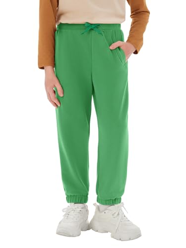 Haloumoning Trainingshose Jungen Regular Fit Kinder Leichte Jogginghose Einfarbig Sporthose Casual Freizeit Hosen mit Elastischem Bund und Taschen, Grün,9-10 Jahre von Haloumoning