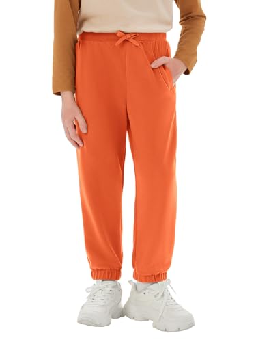 Haloumoning Trainingshose Jungen Regular Fit Kinder Leichte Jogginghose Einfarbig Sporthose Casual Freizeit Hosen mit Elastischem Bund und Taschen, Orange,9-10 Jahre von Haloumoning