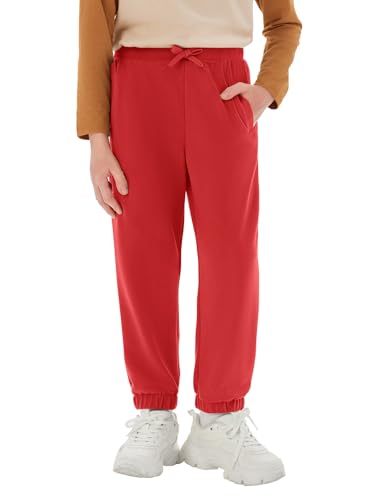 Haloumoning Trainingshose Jungen Regular Fit Kinder Leichte Jogginghose Einfarbig Sporthose Casual Freizeit Hosen mit Elastischem Bund und Taschen, Rot,11-12 Jahre von Haloumoning