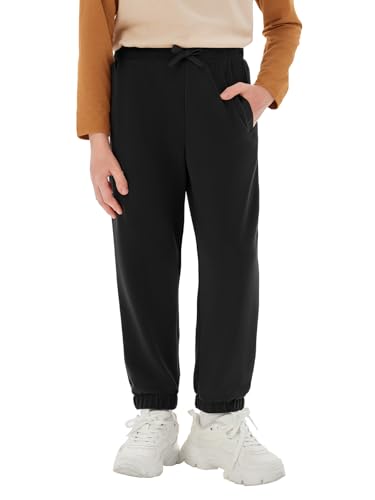 Haloumoning Trainingshose Jungen Regular Fit Kinder Leichte Jogginghose Einfarbig Sporthose Casual Freizeit Hosen mit Elastischem Bund und Taschen, Schwarz,7-8 Jahre von Haloumoning