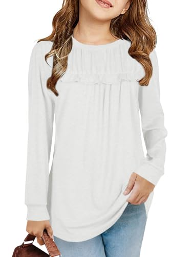 Mädchen T Shirts Tunika Rüschen Langarmshirts Freizeit Lose Tops Niedlich Kinder Weiche Bluse, Weiß, 8-10 Jahre Mädchen T Shirts Tunika Rüschen Langarmshirts Freizeit Lose Tops Niedlich Kinder Weiche Bluse, Weiß, 8-10 Jahre von Haloumoning