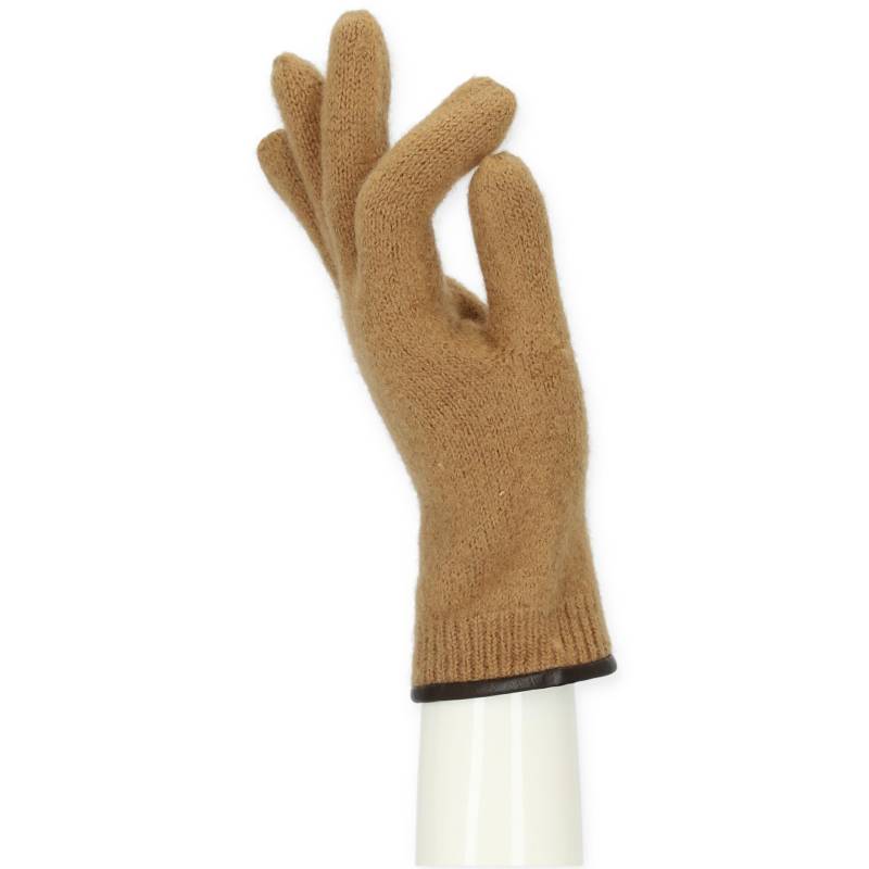 Halsüberkopf Accessoires - Fingerhandschuh Damen mit Lederkante camel - Gr. - 6.5 von Halsüberkopf Accessoires