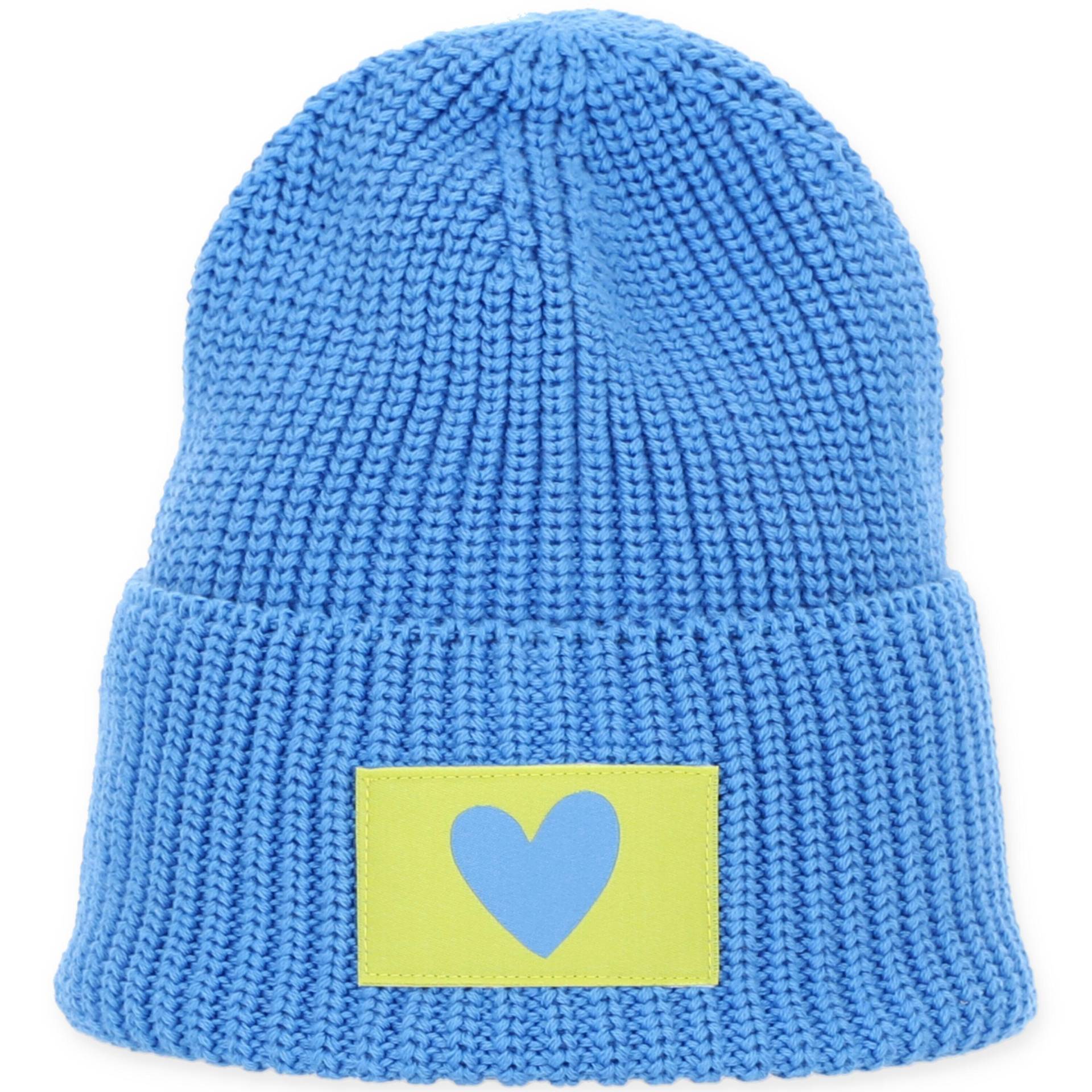 Halsüberkopf Accessoires - Mütze Rippe Umschlag+BadgeHerz blau - Gr. - OS von Halsüberkopf Accessoires