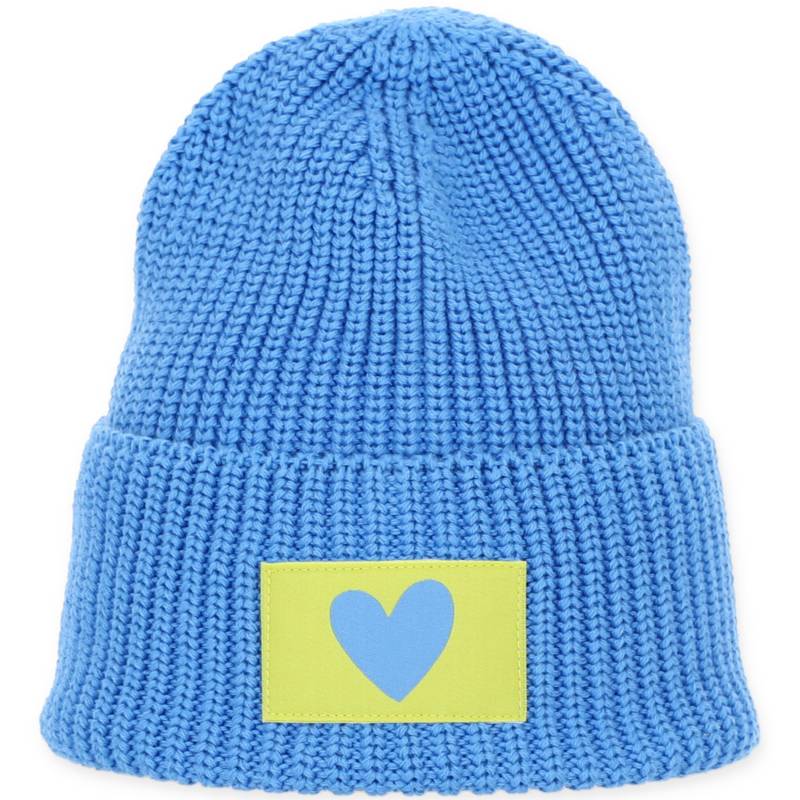 Halsüberkopf Accessoires - Mütze Rippe Umschlag+BadgeHerz blau - Gr. - OS von Halsüberkopf Accessoires