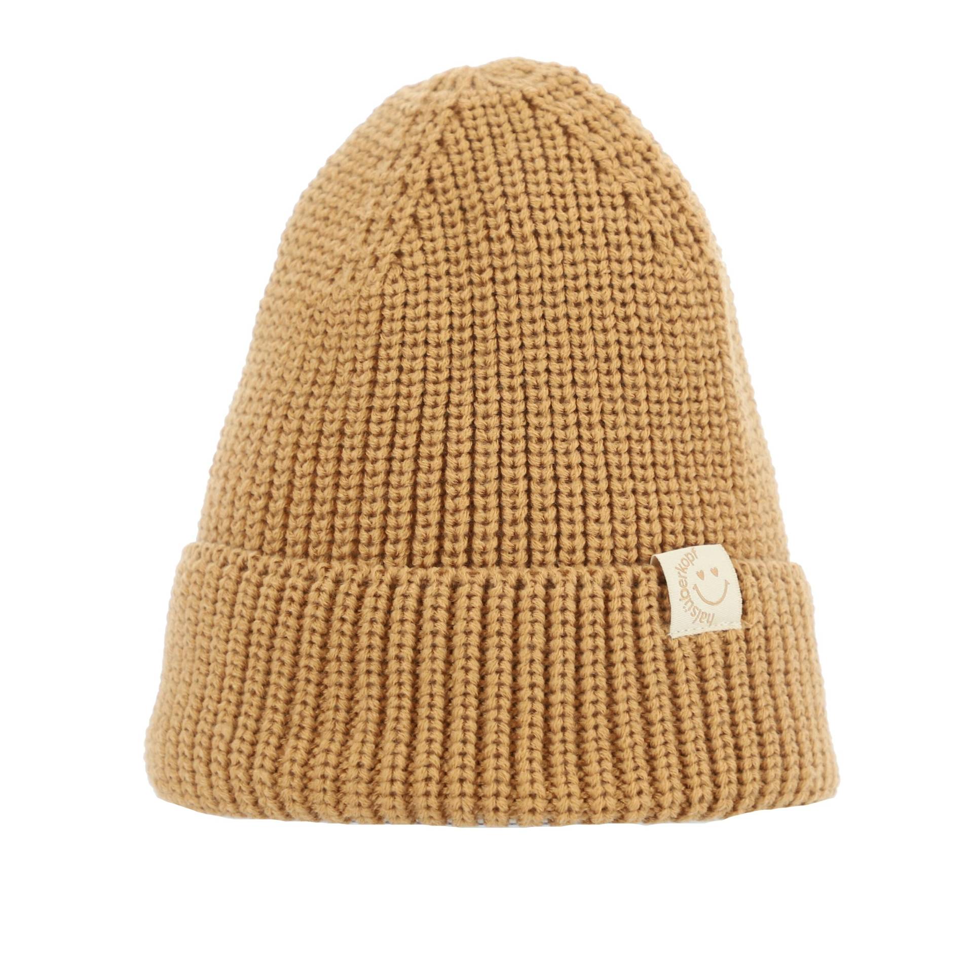 Halsüberkopf Accessoires - Mütze Uni + Umschlag Smiley + Herzaugen camel - Gr. - OS von Halsüberkopf Accessoires