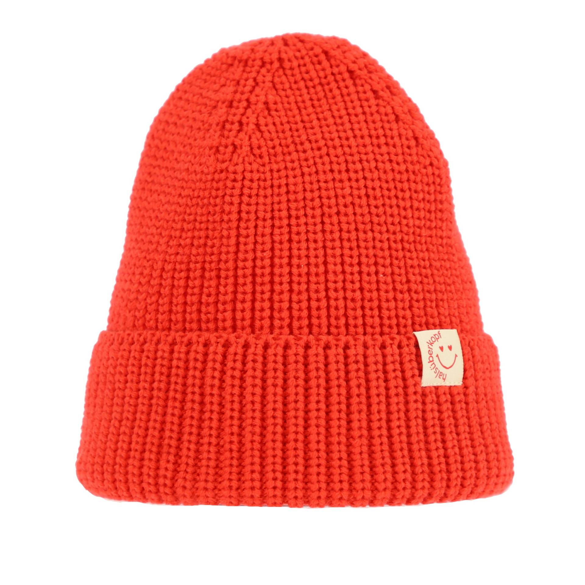 Halsüberkopf Accessoires - Mütze Uni + Umschlag Smiley + Herzaugen rot von Halsüberkopf Accessoires