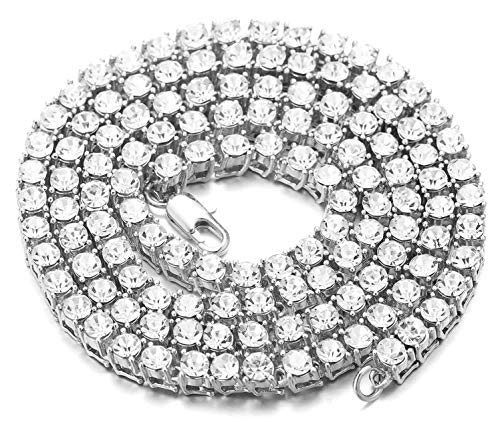 Goldkette Herren Iced Out,3MM Herren Tennis Kette Halsband Halskette 20In(50cm) in Platin überzogen Weißgold,Volle Cz Diamant Schnitt Zinken-Set,Geschenk für Ihn von Halukakah