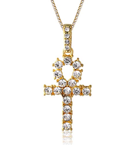 Goldkette mit Kreuz Herren Iced Out,18 Karat Echt Vergoldet Kreuz Anhänger Halskette,Volle Cz Labordiamants Zinken-Set,mit Baby-Tennis-Kette 50cm,KOSTENLOSE Geschenkbox von Halukakah