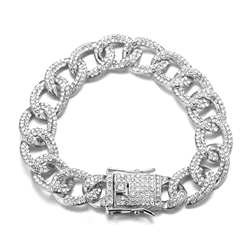 Halukakah Kubanische Kette für Männer Iced Out,14MM Oval Platin Weißgold Finish Armband 18cm,Voll Cz Diamant Schnitt Zinken-Set,Geschenk für Ihn von Halukakah