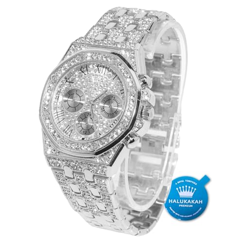 Halukakah Diamant Golduhr, Herren Platin Weiß Vergoldet 40MM Breite Römische Zahlen Wählen Quarz Armband 22cm, mit Geschenkbox Halukakah Diamant Golduhr, Herren Platin Weiß Vergoldet 40MM Breite Römische Zahlen Wählen Quarz Armband 22cm, mit Geschenkbox von Halukakah