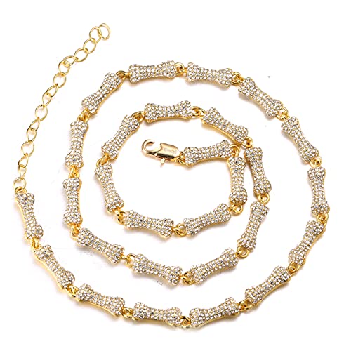 Halukakah, Gold Diamantkette für Männer in 24 Karat Echt Vergoldet Sterling Silber Vermeil 6MM Breit Knochenkette Karabinerverschluss Halskette 50cm,Lab-Diamanten Zinken Gesetzt,mit Geschenkbox Halukakah, Gold Diamantkette für Männer in 24 Karat Echt Vergoldet Sterling Silber Vermeil 6MM Breit Knochenkette Karabinerverschluss Halskette 50cm,Lab-Diamanten Zinken Gesetzt,mit Geschenkbox von Halukakah