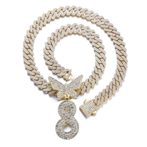 Halukakah 18K Echtgold Vergoldet Anhänger-Halskette für Kinder – Über 1000 Diamanten - Kubanische Linkkette - Cluster-Diamanten 3D Schmetterling Buchstaben Anhänger S – Geschenkidee für Ihre Lieben von Halukakah