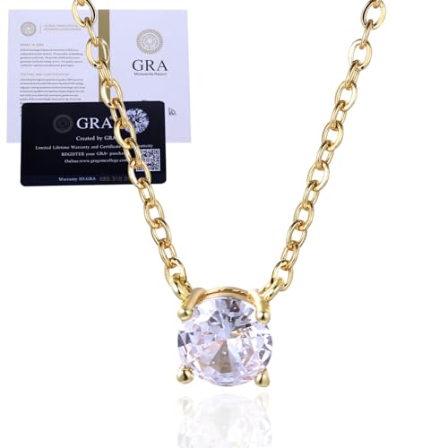 Halukakah 18K Goldplattiert Moissanite Damen Solitär Anhänger Halskette|Zertifizierter 2.0ct Moissanite|Umweltfreundlicher Handgefertigter Schmuck|Designed in Italien|Längenverstellbar|Für Geburtstag von Halukakah