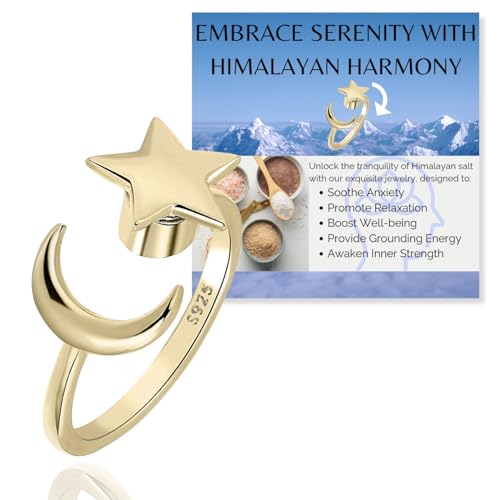 Halukakah 18K Vergoldete Angst-Drehring:Stilvoller Mondstern-Schmuck zur Stressbewältigung mit Perlen-Spinner,Himalaya-Salz Hinzugefügt,Größenverstellbar,Geschenk für Frauen,Mädchen,Tochter und Mutter Halukakah 18K Vergoldete Angst-Drehring:Stilvoller Mondstern-Schmuck zur Stressbewältigung mit Perlen-Spinner,Himalaya-Salz Hinzugefügt,Größenverstellbar,Geschenk für Frauen,Mädchen,Tochter und Mutter von Halukakah
