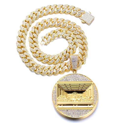 Halukakah 18K Vergoldetes Anhänger-Halsketten-Set für Männer - Über 1000 Diamanten - Kubanisches Gliederkette - Cluster Diamanten Letztes Abendmahl-Anhänger - Hip-Hop-Stil - Komplett mit Geschenkbox von Halukakah