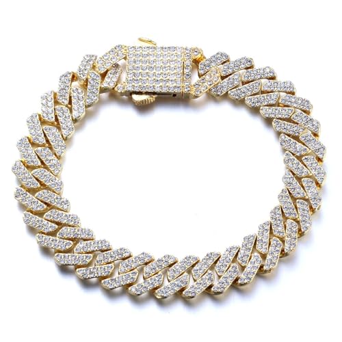 Halukakah 18k Echtgold Plattiert Kubanischer Diamant Gliederarmband Für Männer - Über 300 Labor Diamanten Handset - Breite 12mm Länge 20cm - Mit Geschenkbox von Halukakah