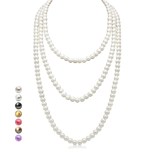 Halukakah 1920er Jahre Lange Perlenhalskette für Frauen - Exquisite Natürliche Zuchtperlen - Luxuriöser 8mm Strang mit Zeitloser Eleganz - Cremeweiß Länge 180cm - Perfekt für Besondere Anlässe von Halukakah