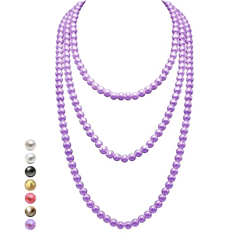 Halukakah 1920er Jahre Lange Perlenhalskette für Frauen - Exquisite Natürliche Zuchtperlen -Luxuriöser 8mm Strang mit Zeitloser Eleganz -Majestätisch Violett Länge 150cm -Perfekt für Besondere Anlässe von Halukakah