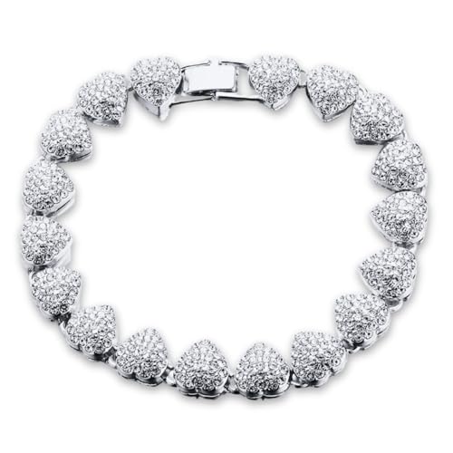 Halukakah 414 Stk. Gebündelte Diamantenkette für Männer und Frauen - Platin Plattiert - Exquisite 3D-Herzform - Handgefasste Labor-Diamanten - Armband 20cm - Komplett mit Geschenkbox von Halukakah