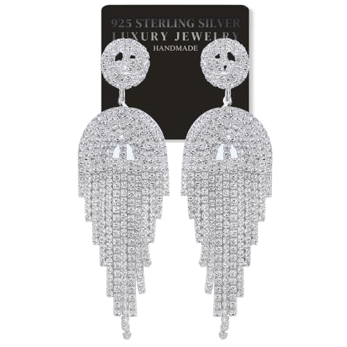 Halukakah 925 Sterling Silber Flüsternde Wirbel Lange Ohrringe für Frauen Kronleuchter Diamant Quaste,Platiniert,Labor Diamant Hängeohrringe,Hypoallergen,Brautschmuck,Geschenk für Frau,Freundin von Halukakah