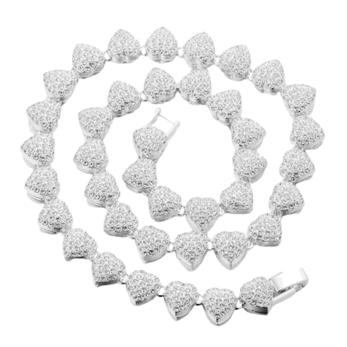 Halukakah 966 Stk. Gebündelte Diamantenkette für Männer und Frauen - Platin Plattiert - Exquisite 3D-Herzform - Handgefasste Labor-Diamanten - Halskette 50cm - Komplett mit Geschenkbox von Halukakah
