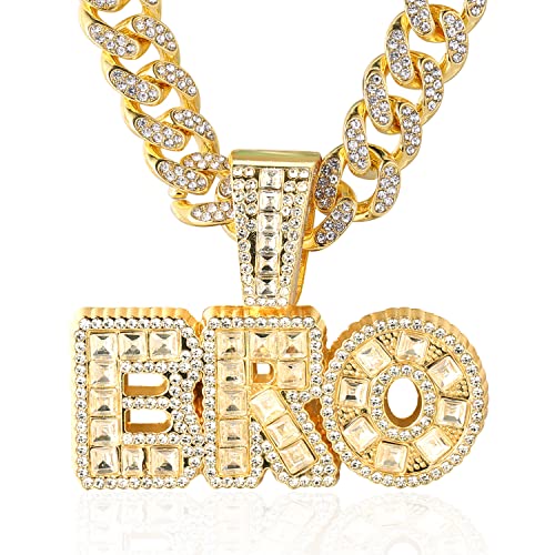 Halukakah ● BRO ● Goldkette für Herren 18k Echtgold PlattiertIced Out Anhänger Halskette,Volle Cz-Labordiamanten Zinken-Set,14mm Kubanische Gliederkette 45cm,Kostenlose Geschenkbox Halukakah ● BRO ● Goldkette für Herren 18k Echtgold PlattiertIced Out Anhänger Halskette,Volle Cz-Labordiamanten Zinken-Set,14mm Kubanische Gliederkette 45cm,Kostenlose Geschenkbox von Halukakah
