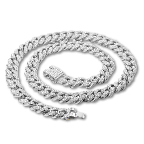 Halukakah Baby Kleinkind Cuban Link Kette – TYCOON JUNIOR – Kinderkette Platin-Weißgold Plattiert Halskette 35cm Kleine Größe, Silberfarben, Handgefasste Labordiamanten, für 2-5 Jahre, mit Geschenkbox von Halukakah