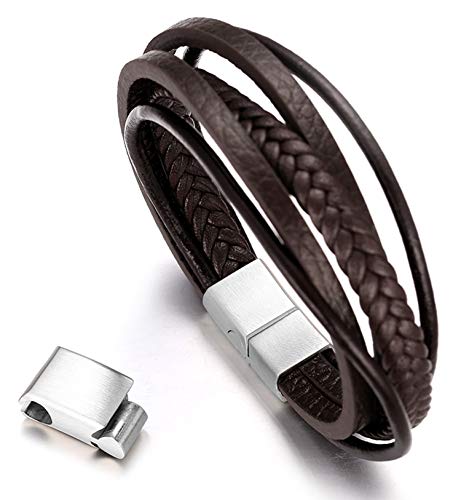 Halukakah Basics ● Ausflug ● Herren-Armband Handgefertigt | Echtleder Braun | Magnetverschluss Edelstahl Silber | KOSTENLOS Geschenkbox | Tolle Geschenkidee | Größe Einstellbar 21.5cm-23cm von Halukakah
