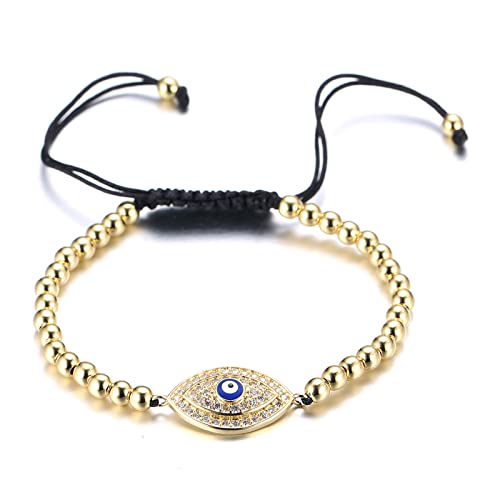 Halukakah Böser Blick Armband für Damen,18K Gelbgold Plattiert Voll Diamanten Blau Weiß Auge Kettengröße Einstellbar bis 23cm Japanischer Handgemachter Schmuck mit Geschenkbox von Halukakah