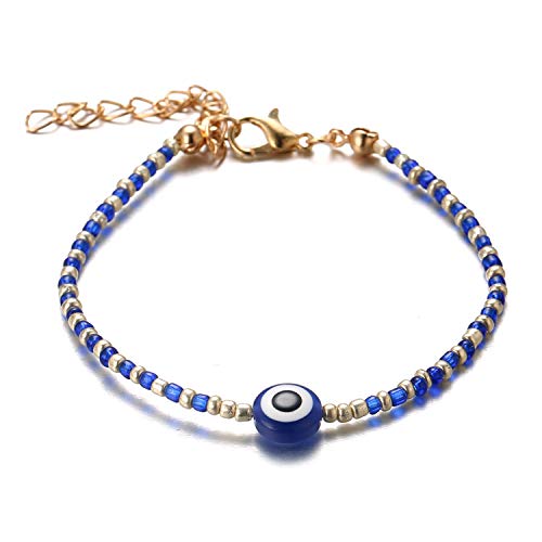 Halukakah Böser Blick Armband für Frauen Männer, Elastisch Handgemacht Schutz Mal de Ojo Schmuck Blaues Auge mit Blauen Weißen Steinperlen Armband mit KOSTENLOSER Geschenkbox von Halukakah