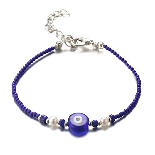 Halukakah Böser Blick Armband für Frauen Männer, Elastisch Handgemacht Schutz Mal de Ojo Schmuck Saphir Blaues Steinperlen Armband mit KOSTENLOSER Geschenkbox von Halukakah