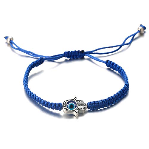 Halukakah Böser Blick Armband für Frauen Männer Handgemachtes Geflecht Blaue Schnur Hamsa Hand Blaues Auge Handgemachtes Geflecht Armband Größe Einstellbar Schutz Mal de Ojo Schmuck mit Geschenkbox von Halukakah