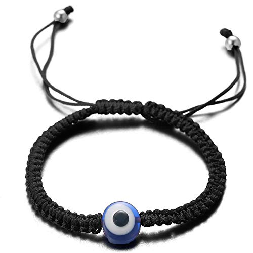 Halukakah Böser Blick Armband für Frauen Männer Handgemachtes Geflecht Schwarz Schnur Blaues Auge Handgemachtes Geflecht Armband Größe Einstellbar Schutz Mal de Ojo Schmuck mit Geschenkbox von Halukakah