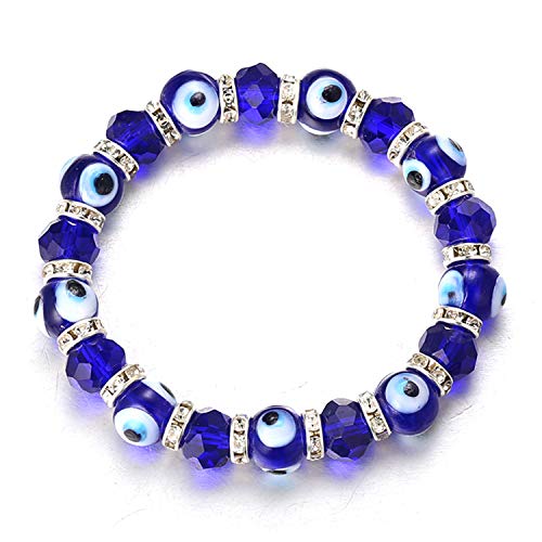 Halukakah Böser Blick Armband mit Diamanten für Männer Frauen,Platiniertes Saphir Blaues Auge Steinperlen Elastisch Handgemachtes Schutz Mal de Ojo Schmuck mit KOSTENLOSER Geschenkbox von Halukakah