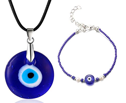 Halukakah Böser Blick Halskette Armband Set für Männer Frauen,Saphir Harz Blaues Auge Anhänger Wachsseil Flechten Blaue Steinperlen Handgemachtes Schutz Mal de Ojo Schmuck mit Geschenkbox Halukakah Böser Blick Halskette Armband Set für Männer Frauen,Saphir Harz Blaues Auge Anhänger Wachsseil Flechten Blaue Steinperlen Handgemachtes Schutz Mal de Ojo Schmuck mit Geschenkbox von Halukakah