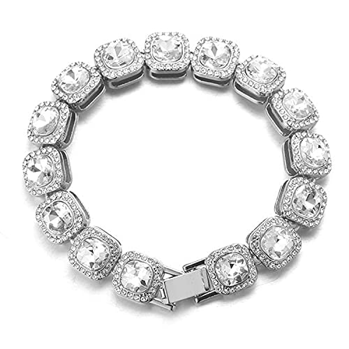 Halukakah Bündel Diamant Tenniskette für Männer,Platin überzogen Quadratischer Weißer Diamant Armband 21.5cm,Zinken-Set Labordiamanten,mit KOSTENLOSER Geschenkbox von Halukakah