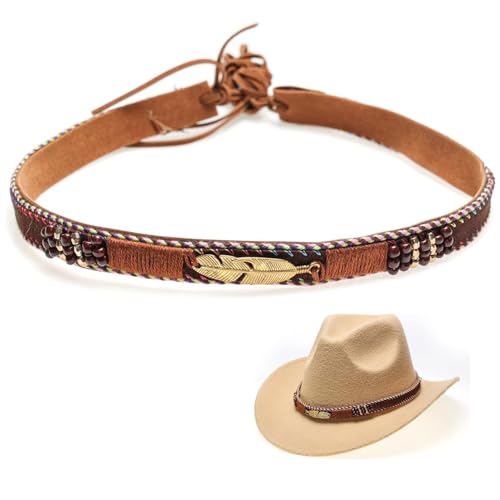 Halukakah Cowboy-Hutband für Männer Frauen Westlicher Jahrgang Retro-Stil Handgemachter Strick Feder Leder Größe Einstellbar Halukakah Cowboy-Hutband für Männer Frauen Westlicher Jahrgang Retro-Stil Handgemachter Strick Feder Leder Größe Einstellbar von Halukakah