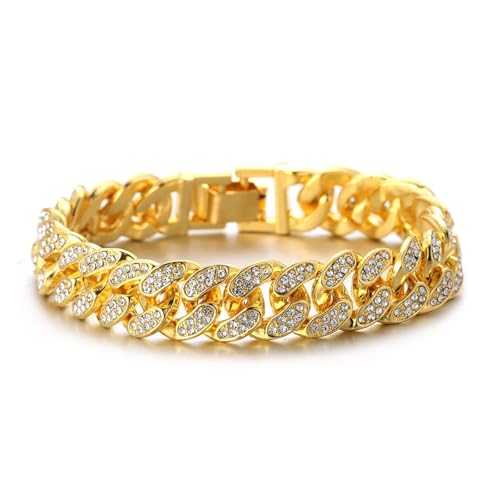 Halukakah Cuban Link Kette für Kinder Jungen Teenager, Goldkette Miami Armband 18cm aus 18k Echtgold Plattiert, mit Handgefassten Labordiamanten, Passend für 8-16 Jahre, mit Geschenkbox von Halukakah